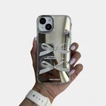 Чохол дзеркальний силіконовий з бантом Bow Case для iPhone 13, iPhone 14 Silver
