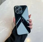 Скляний глянцевий чохол з лого Metal lens для iPhone 15 Pro Max Black