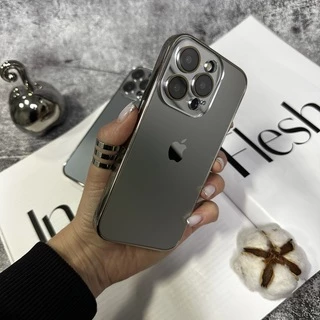 Чохол скляний з хромованим обідком Titanium Case для iPhone 14 Pro Silver