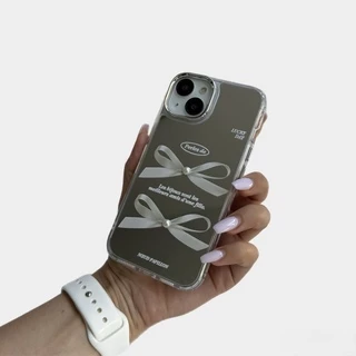 Чохол дзеркальний силіконовий з бантом Bow Case для iPhone 15 Silver