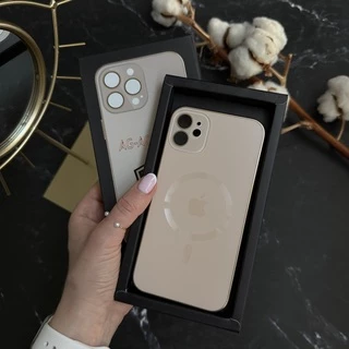 Чохол скляний з матовим обідком і магнітом Titanium Lux MagSafe для iPhone 12 Gold