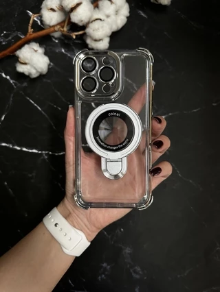 Чохол силіконовий ударостійкий з Magsafe і підставкою для iPhone 16 Silver