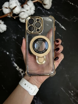 Чохол силіконовий ударостійкий з Magsafe і підставкою для iPhone 14 Pro Max Gold