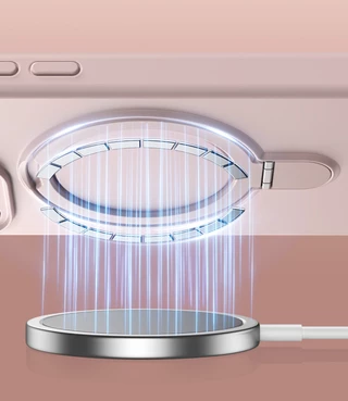 Силіконовий чохол з MagSafe та підставкою для iPhone 15 Pink Sand