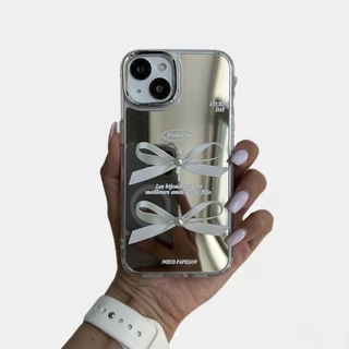 Чохол дзеркальний силіконовий з бантом Bow Case для iPhone 15 Silver