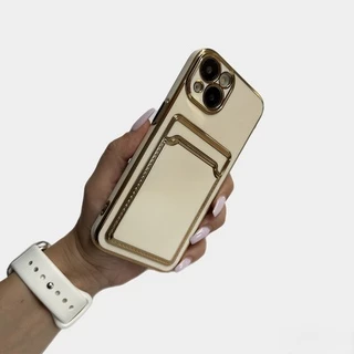 Глянцевий силіконовий чохол з захистом камери і карманом для карт для iPhone 14 White