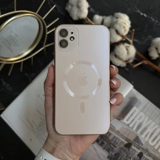 Чохол скляний з матовим обідком і магнітом Titanium Lux MagSafe для iPhone 12 Gold
