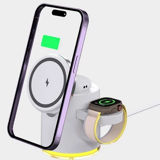 Магнітна бездротова зарядна станція 3 в 1 для iPhone Apple Watch та AirPods 15w White