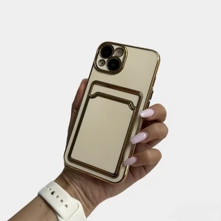 Глянцевий силіконовий чохол з захистом камери і карманом для карт для iPhone 15 Plus White