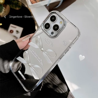 Чохол дзеркальний силіконовий з бантом Bow Case для iPhone 14 Pro Silver
