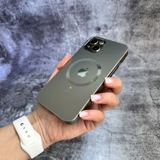 Чохол скляний з матовим обідком і магнітом Titanium Lux MagSafe для iPhone 14 Silver
