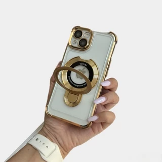 Чохол силіконовий ударостійкий з Magsafe і підставкою для iPhone 13 Gold