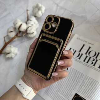 Глянцевий силіконовий чохол з захистом камери і карманом для карт для iPhone 16 Black