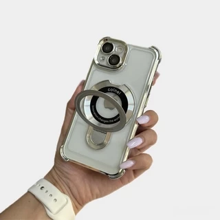 Чохол силіконовий ударостійкий з Magsafe і підставкою для iPhone 15 Plus Silver