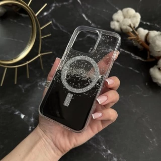 Чохол силіконовий з блискітками MagSafe для iPhone 15 Pro Silver