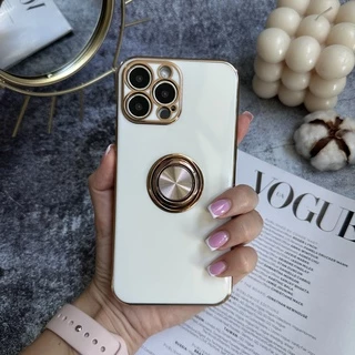 Чохол глянцевий силікон з кільцем тримачем для iPhone 13 Pro White
