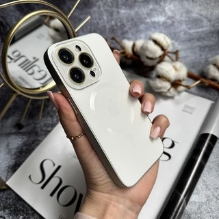 Чохол скляний з матовим обідком і магнітом Titanium Lux MagSafe для iPhone 15 White
