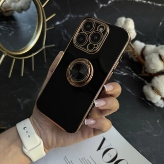 Чохол глянцевий силікон з кільцем тримачем для iPhone 13 Pro Black