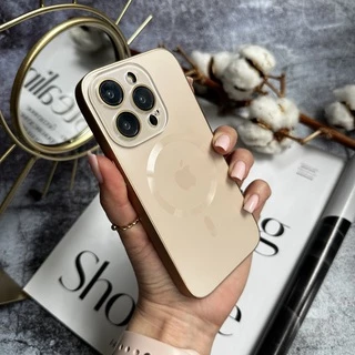 Чохол скляний з матовим обідком і магнітом Titanium Lux MagSafe для iPhone 14 Pro Gold