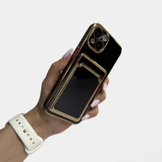 Глянцевий силіконовий чохол з захистом камери і карманом для карт для iPhone 14 Black