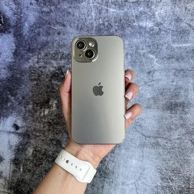 Чохол скляний з матовим обідком Titanium Lux Case для iPhone 15 Silver