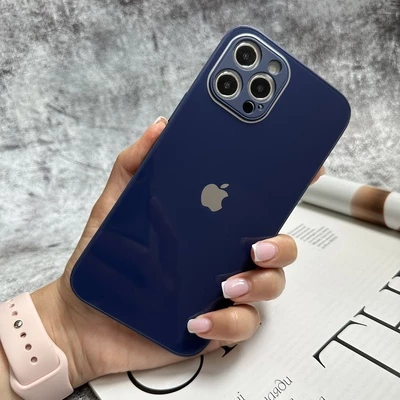 Чохол скляний з захистом камери для iPhone 12 Pro Navy blue