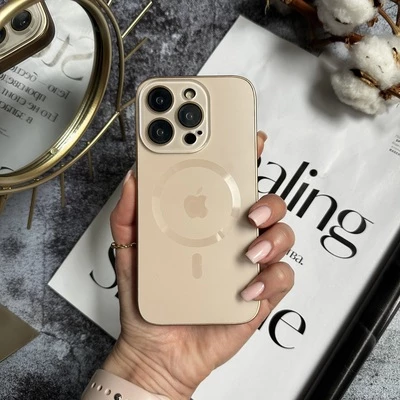 Чохол скляний з матовим обідком і магнітом Titanium Lux MagSafe для iPhone 15 Pro Gold