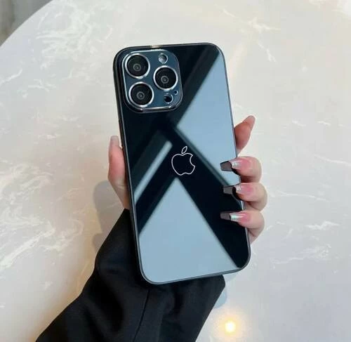 Скляний глянцевий чохол з лого Metal lens для iPhone 15 Pro Black