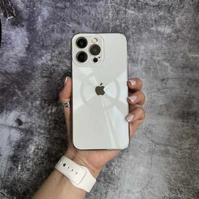 Чохол імітація скла Laser Disco case MagSafe для iPhone 15 Pro White