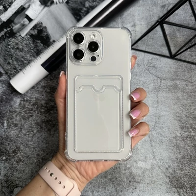 Чохол силікон ударостійкий з карманом для карток для iPhone 13 Pro Max Прозорий