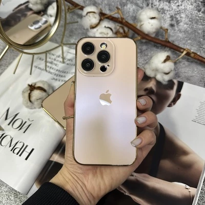 Чохол скляний з хромованим обідком Titanium Case для iPhone 15 Pro Gold